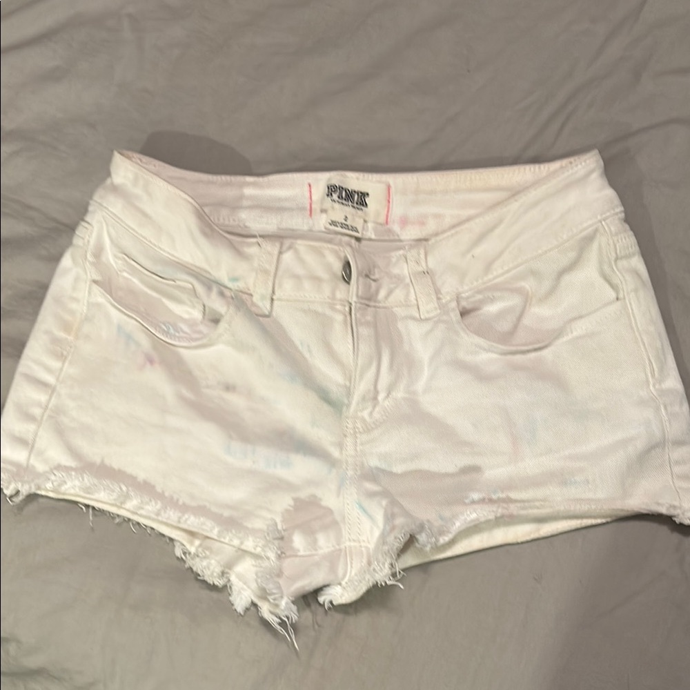 PINK Victoria's Secret White Jean Shorts with Frayed Hem